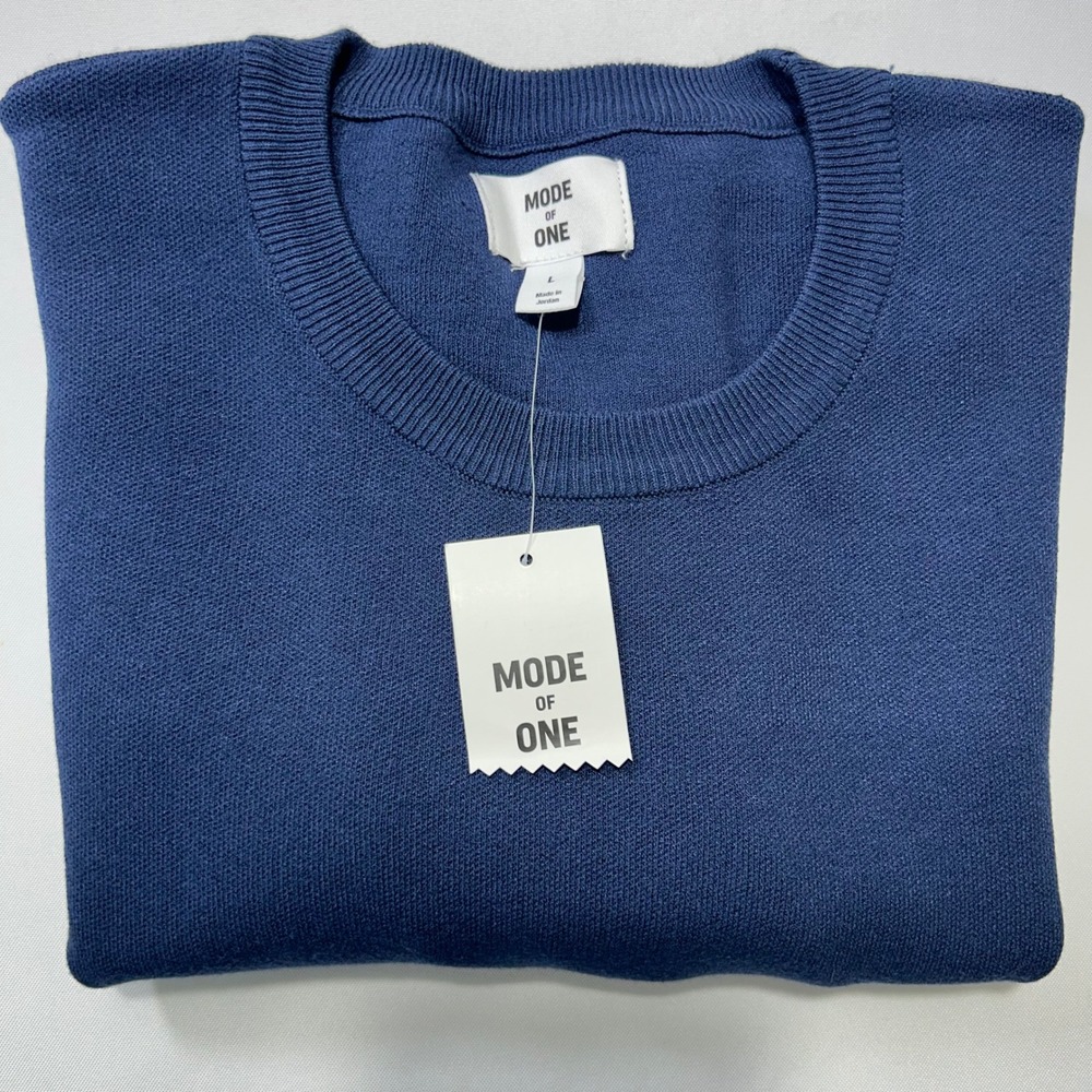 Mode of One Boxy Sweater Mens Large Caspian Water Blue Crew Neck New - Picture 2 of 10